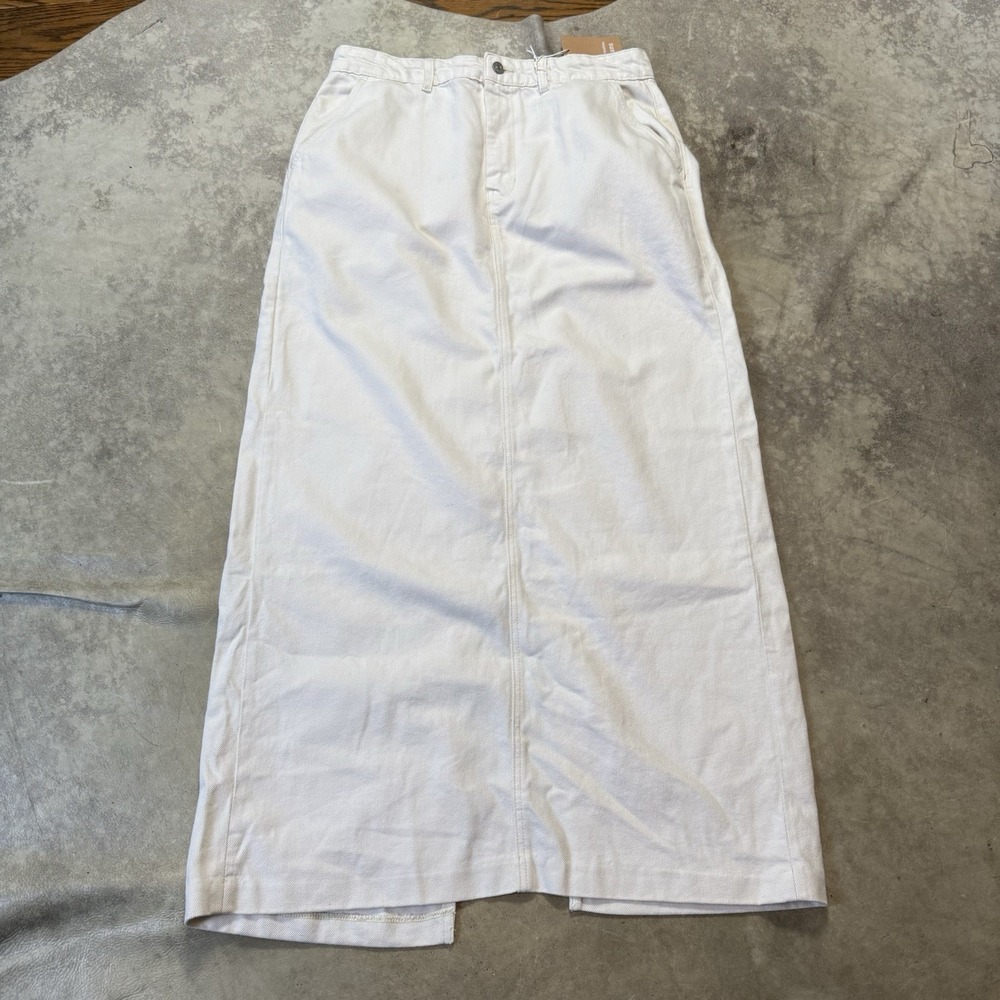 Reformation Women's Myles Size 31 White Denim High Rise Maxi Skirt Back Slit NWT